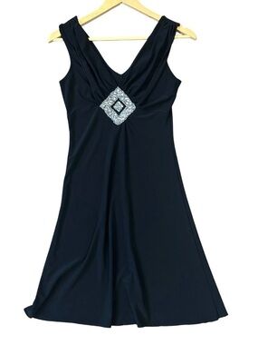 Black Sleeveless V-Neck Dress with Silver Embellishment Womens Small